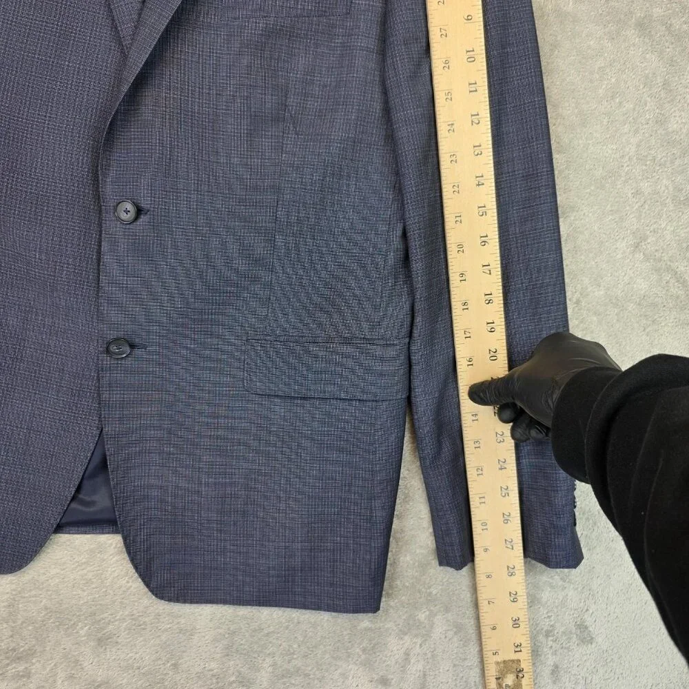 DKNY Blazer Mens 44R Blue Check Wool Two Button Sport Coat Suit Jacket Stretch